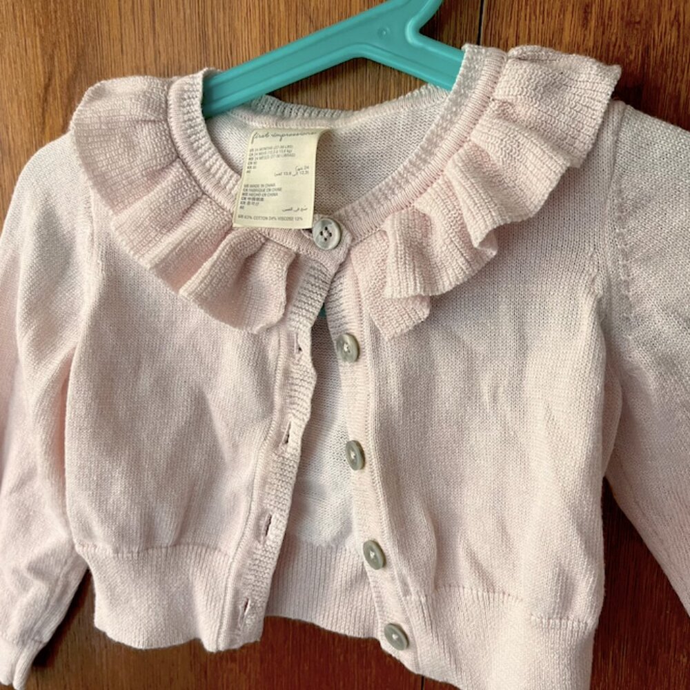 2/$20 Blush Pink Ruffle Cropped Cardigan | First Impressions 2T